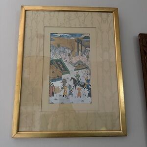 Persian painting Garden Of Husayn Bayqara Bihzad Framed gold leaf horseback 70s